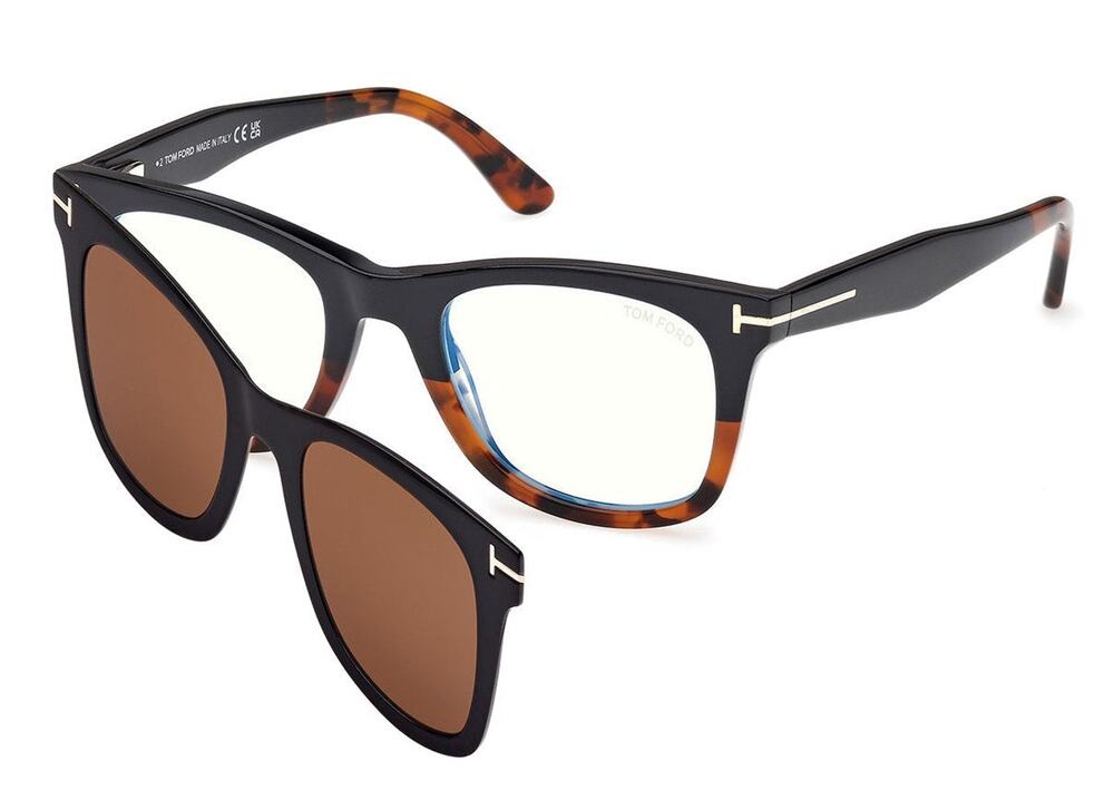 Tom Ford FT5970-B Clip On Square Sunglasses in Black Havana